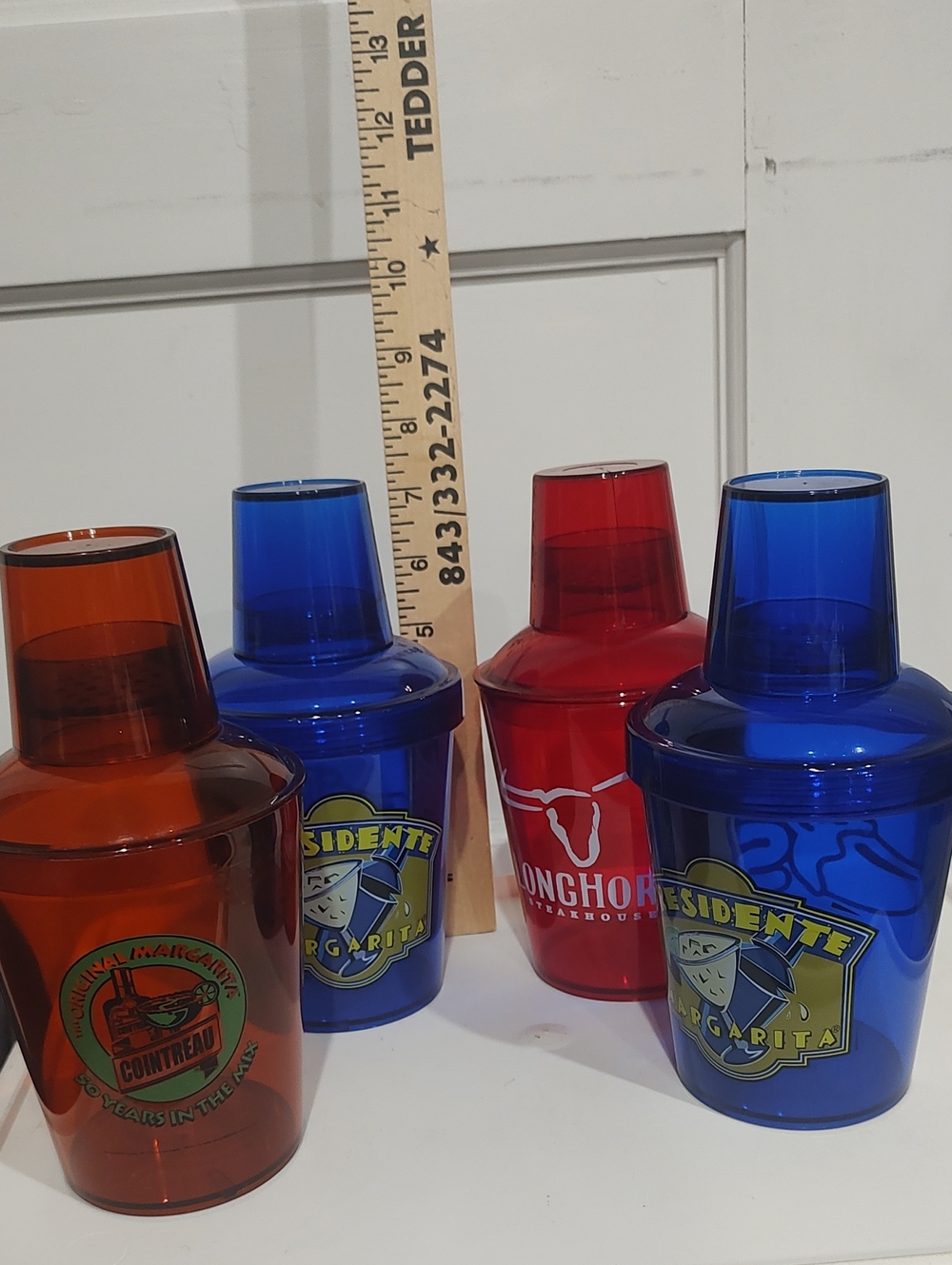 Set of 4 Plastic Margarita Cocktail Shakers Chilies Longhorn